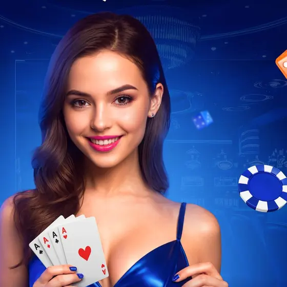 Jucătoare cu ași în mână pe un banner de cazino Mostbet